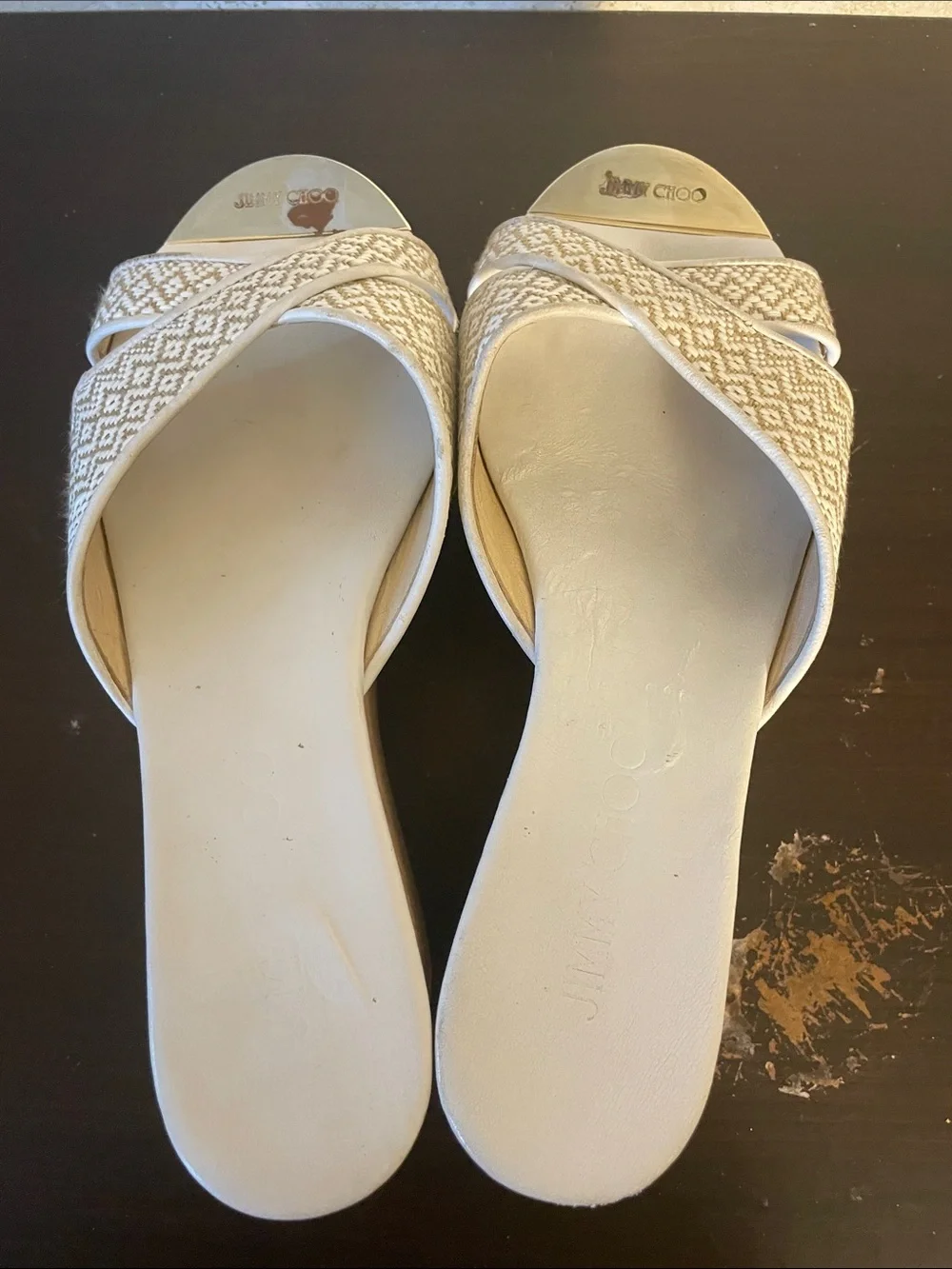 Jimmy Choo Cream Woven Cork Platform Wedge Sandals